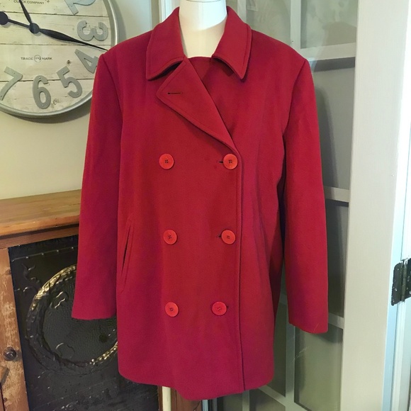 LL Bean red wool cashmere blend pea coat - Picture 1 of 16